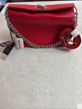 Red Leather Chain Shoulder Bag